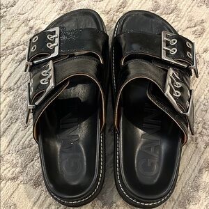 Ganni Black Two-Strap Sandals